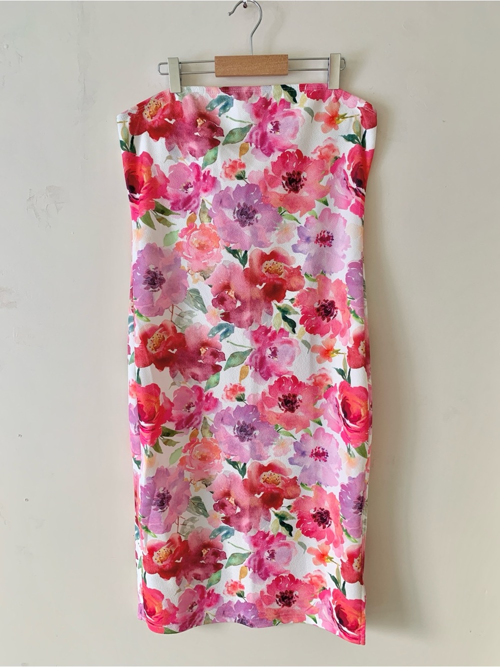 Strapless Floral SheathTube Dress - Pink, Lavender & White Watercolor Blooms